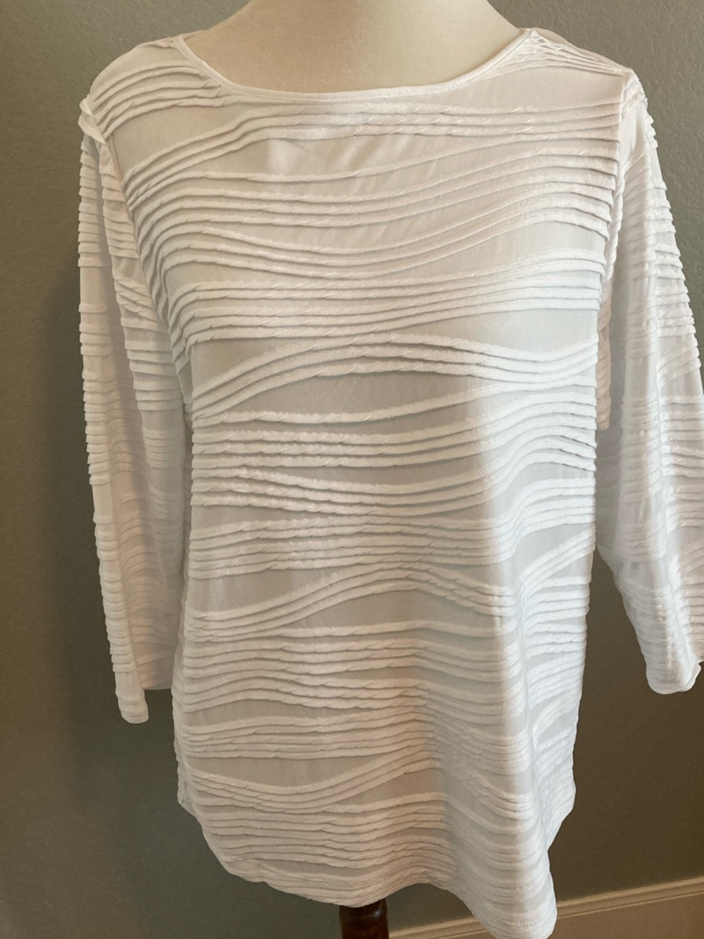 Allison Daley White Wave-Texture Long Sleeve Top